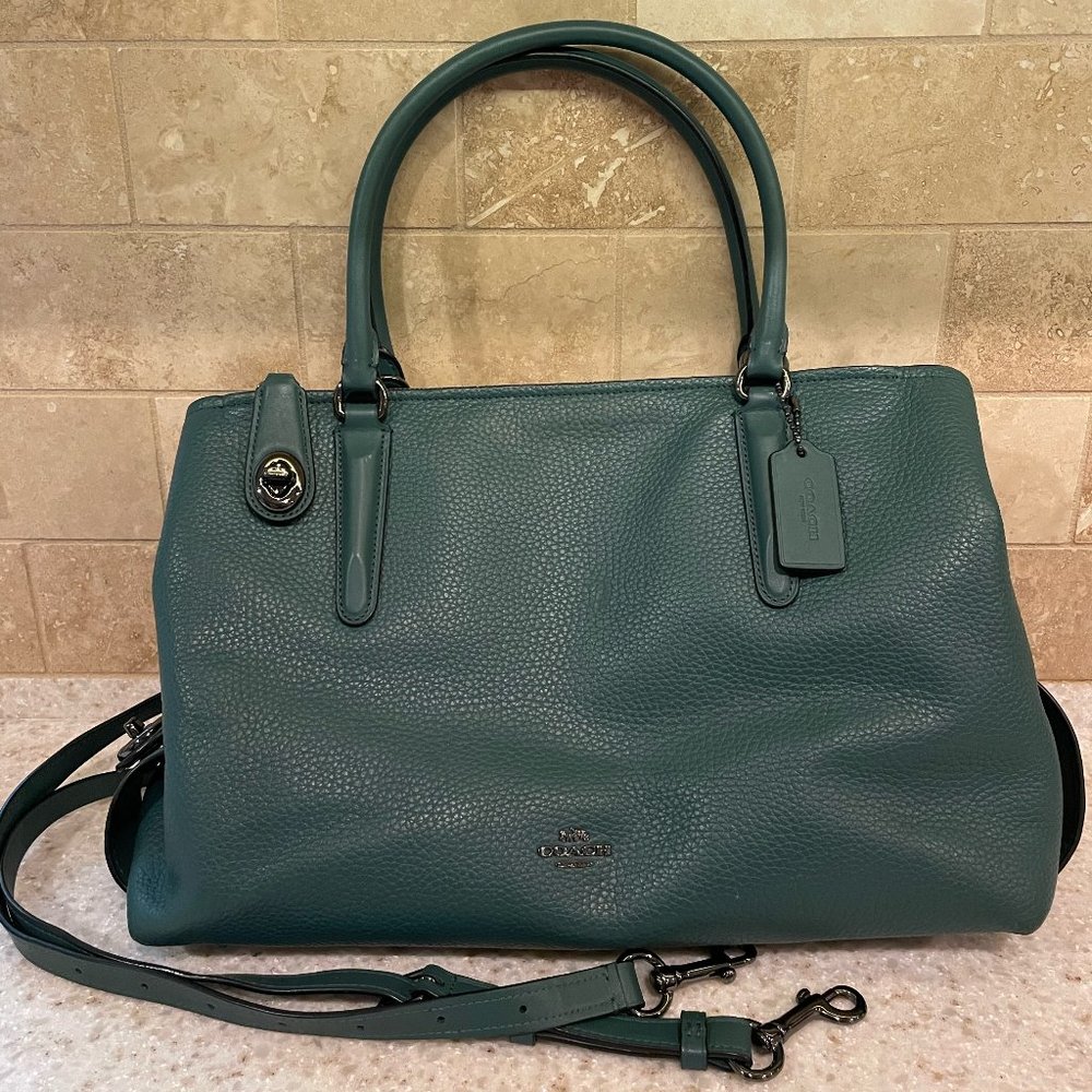 Coach Pebbled Brooklyn 34 Carryall Dark Turquoise